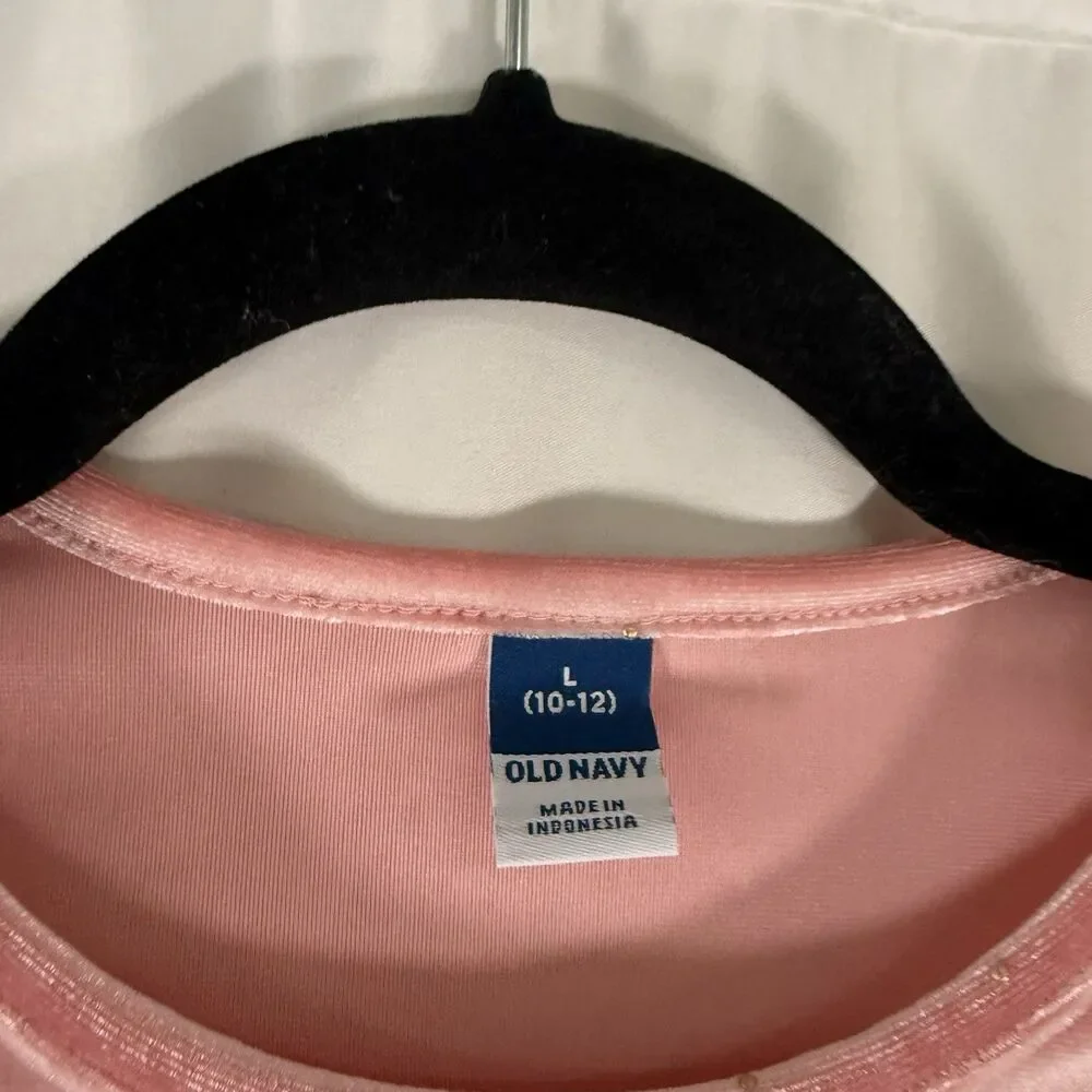 New Old Navy Velvet Shirt Girls Large 10-12 Pink Long Sleeve Crew Neck